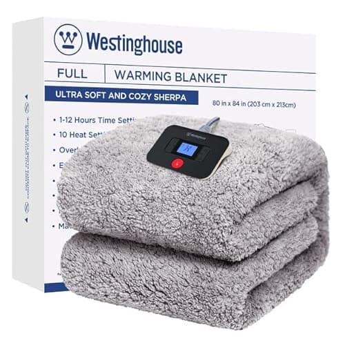 Westinghouse Electric Blanket Full Size, Soft Plush Sherpa Heated Blanket with 10 Heating Levels & 1-12 Hours Auto-Off, Machine Washable, 80x84 inches, Charcoal