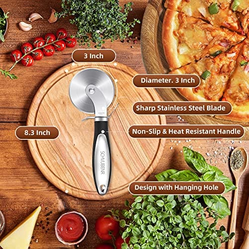 SCHVUBENR Premium Pizza Cutter Wheel - Ultra Sharp Stainless Steel Pizza Slicer with Non-Slip Soft Grip Handle - Multi-Purpose Cutter for Pizza, Dough & Pastry - Dishwasher Safe, Easy to Clean - Black 5