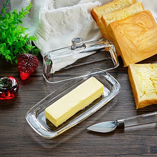 8'' Art Glass Butter Dish with Lid,Classic Covered 2-Piece Butter Container For Countertop,Multi-Purpose Preserving Serving Dessert Tray Bowl,Dishwasher Safe 6