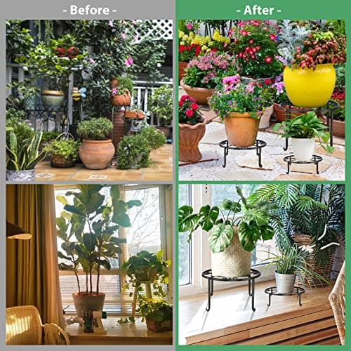 5 Pack Metal plant Stand for Outdoor Indoor Heavy Duty Flower Pot Stands for Multiple Plant, Rustproof Iron Round Shelf for Planter, Potted Plant Holder for Garden Home (Black) 5