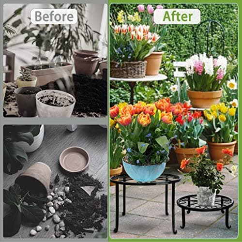 Metal Plant Stand 5 Pack Plant Stands for Indoor Outdoor Plants Multiple Heavy Duty Flower Pot Stand Holder Rustproof Iron Round Plant Shelf for Planter Outdoor Plant Stand for Patio & Garden Décor 5