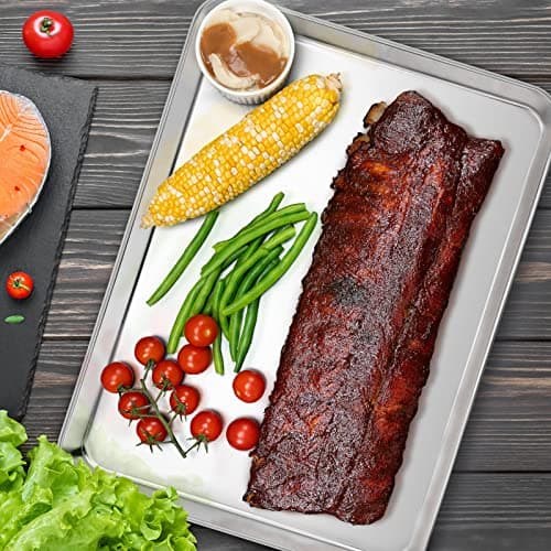 E-far Cookie Sheet with Rack Set, Half Sheet Baking Pan for Oven Cooking, 18”x13” Stainless Steel Rimmed Tray with Wire Cooling Rack for Roasting Broiling Bacon Meat Steak - Dishwasher Safe 6