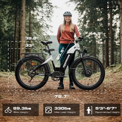 Seemoon 4000W Dual Motor Electric Bike,38MPH &105 Miles Range eBike for Adults,52V 1040Wh,26" Fat Tire Ebike,Step-Thru Electric Bicycle for Off-Road, Mountain,Commuter,7-Speed 160Nm Torque E-bike 7