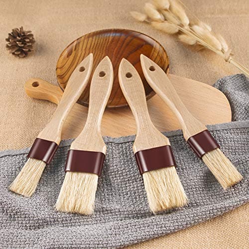 Pastry Brushes for Baking Basting Brush with Boar Bristles and Beech Hardwood Handles Culinary Oil Brush for Barbecue Butter Grill BBQ Sauce Baster Marinade Kitchen Food Cooking Brushes (1"- 2PCS) 5