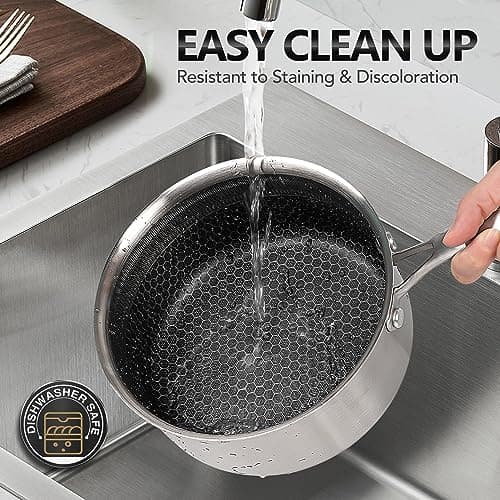 MICHELANGELO Stainless Steel Saucepan Set 1QT & 2QT & 3QT, Premium Triple Ply Sauce Pan with Lid, Sauce Pot with Honeycomb Interior - 6pcs 6