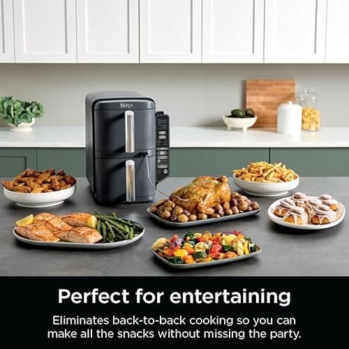 Ninja DoubleStack XL Smart Air Fryer, 2-Basket, 10 QT, 6-in-1, DoubleStack Technology Cooks 4 Foods at Once, Space Saving Design, Air Fry, Broil, Bake SL451 14