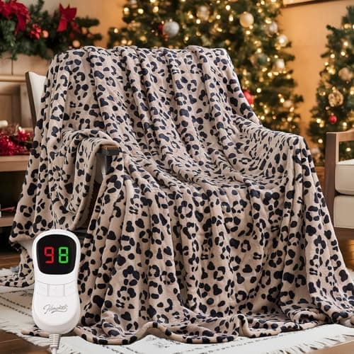 Homemate Heated Blanket Electric Throw - 50“x60“ Heating Blanket with 10 Fast Heat Levels 8 Hours Auto Off Soft Cozy Flannel Over-Heated Protection ETL Certification Keep Warming in Home