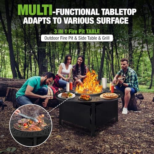 hykolity 40 inch Smokeless Fire Pit Surround Table, 3 in 1 Outdoor Fire Pit with Side Table& Grill.Fueled by Pellets or Wood.Outdoor Smokeless FirePit with Stove,for Patio, Backyard, Camping 5