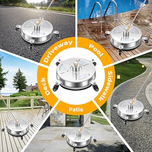 14" Pressure Washer Surface Cleaner with 4 Wheels - Stainless Steel Surface Cleaner for Pressure Washer Attachment for Concrete, Patio, Sidewalk, Deck and Driveways - PWS14 7