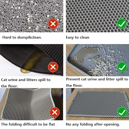 windhunt Cat Litter Mat Double Layer, Kitty Litter Box Mat Small Waterproof Urine Proof Trapping, Easy Clean, Silicone Cat Supplies & Accessories for Indoor Pets (Black, 19.68x14.96x0.39 in) 5