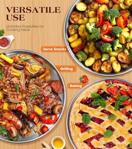 Yuiicaov Stainless Steel Pizza Pan 12 inch, Pizza Pan for Oven, Steel Pizza Tray, Thick Round Pizza Plate Pizza Baking Sheet, Easy Clean & Dishwasher Safe, Set of 1 8