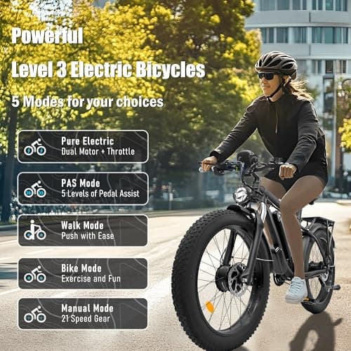DOF DF-2 Electric Bike Fat Tire for Adults – Peak 3600W 3000W Dual Motor, 38MPH Max Speed, Long Range 26-80 Miles – Upgraded 26"x 4" Mountain Ebikes with 21-Speed, Hydraulic Disc Brakes, & LCD Display 5