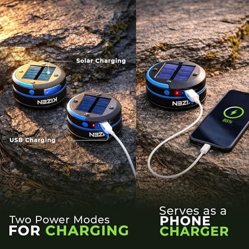 Kizen Outdoor Solar Lantern - Solar or Plug Rechargeable Lantern - Collapsible LED Light for Power Outages - Camping Essential Lamp for Tent Light, Hanging, or Flashlight 5