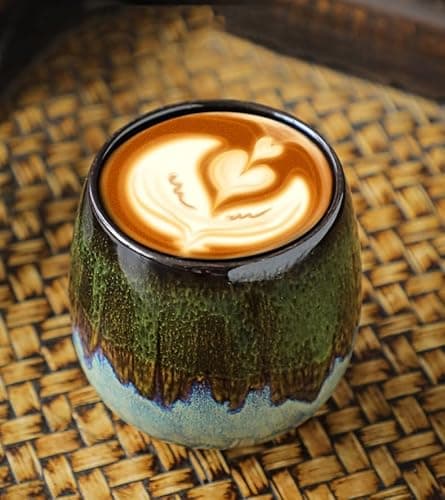 Hywisnok Hand-painted Ceramic Espresso Coffee Cup Saucer Set of 4, 2.7 Oz, Japanese Tea Cup,Small demitasse,Tazas de Cafe, Cappuccino best gift(4 Colors Mix) 9