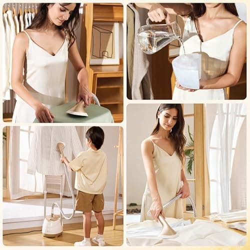 HAPAIS Steamer for Clothes,1800W Standing Garment Steamer 30s Heat-up with Adjustable Stable Double Rod,2-in-1 Flat & Hanging Ironing,Clothes Steamer with 10 Fabric Steam Modes 7