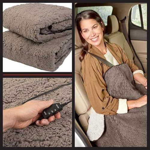 Stalwart Heated Car Blanket 2-Pack - 12V Heated Blanket for Car, RV or Camping - 57x39” Portable Electric Travel Throw - 2 Heat Levels - Tailgating Essentials (Gray) 5