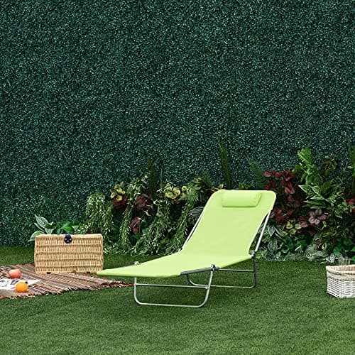 Outsunny Folding Chaise Lounge Pool Chairs, Outdoor Sun Tanning Chairs with Pillow, Reclining Back, Steel Frame & Breathable Mesh for Beach, Yard, Patio, Green 8