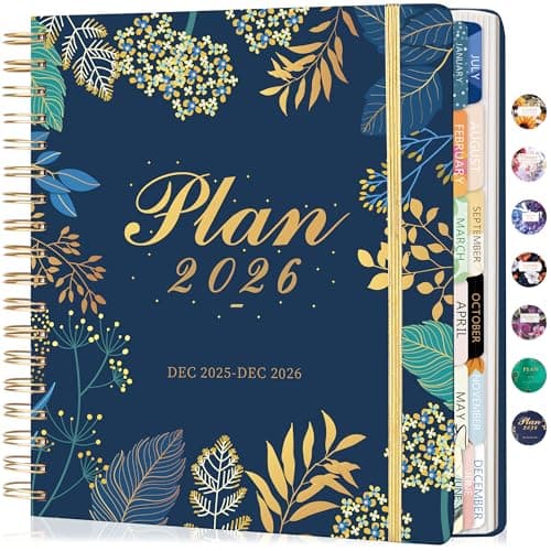 CAGIE 2026 Planner Weekly and Monthly​, Jan-Dec 2026 8.3 x 9.3 Inch Hardcover Spiral Bound, 13 Tabs and Pocket, Floral Daily Planner​ for Women, Perfect 2026 Yearly Calendar Planner​