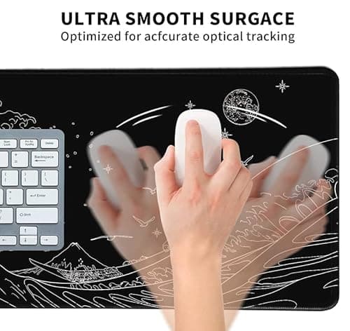 MEWOOCUE® Large Gaming Mouse Pad for Computer,Black Japanese Sea Wave Anime Mouse Mat,Long XXL Waterproof Keyboard Pads,Big Non-Slip Mouse Pads for Game Office Home（31.5 x 11.9 in） 9