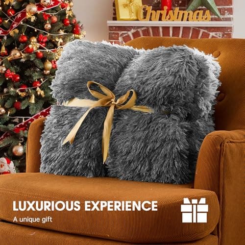 RUJIPO Heated Electric Blanket Throw–Faux Fur with Soft Thick Sherpa,Warm Winter Birthday Gifts for Women Grandma，10 Heat Settings,5 Time Settings with Fast Heating, 50x60, Foggy Dusk 6