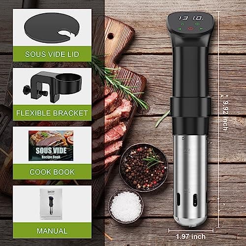 Sous Vide Machine, Sous Vide Cooker 1000W Fast Heating Immersion Circulator Cooker with Lid, Accurate Temperature and Time Control, Digital Display and Touch Control, Stainless Steel 7