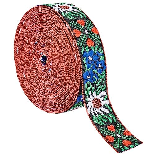 BENECREAT 5 Yards Colorful Flower Jacquard Ribbon, Ethnic Style Floral Pattern, Perfect for Garments, Bags, Home Decor & More