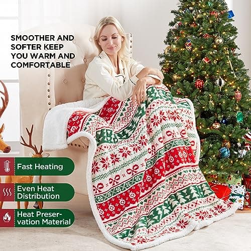 Westinghouse Heated Throw Blanket, Super Soft Flannel to Sherpa Electric Throw with 6 Heating Levels & 2-10 Hours Auto Off, Fast Heating & Overheat Protection, 50x60 Inch, Christmas Tree 5