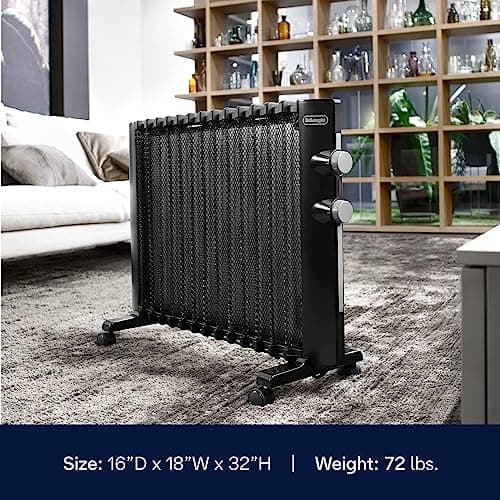 DeLonghi Mica Panel Space Heater, 1500W quiet electric space heater for indoor use, adjustable thermostat, freestanding/ easy wall mount, full room heating with built-in safety features, HMP1500 Black 5