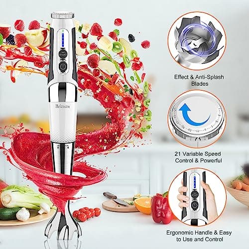 Cordless Immersion Blender: 4-in-1 Rechargeable Cordless Hand Blender, 21-Speed & 3-Angle Adjustable with Chopper, Beaker, Whisk, Beater for Milkshakes | Smoothies | Soup Baby Food (White) 5