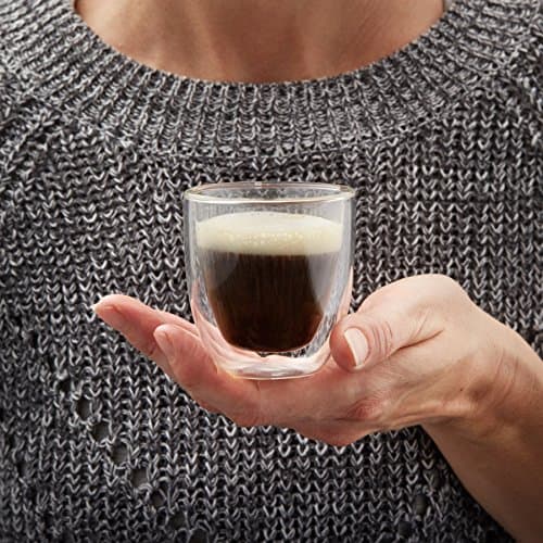 Glass Espresso Cups Set of 4 - Double Walled Espresso Cup 2.7 OZ - Wide Italian Style Clear Doppio Espresso Cup - Double Espresso Cups - Espresso Accessories Small Double Wall Expresso Coffee Cup 7