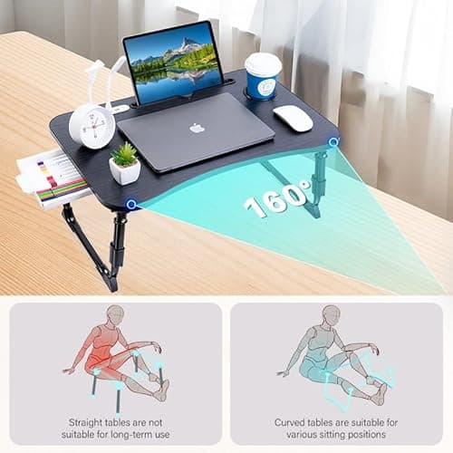 BYMECOST Laptop Desk for Bed, Height Adjustable Laptop Bed Table, Foldable Portable Lap Desk Stand with USB/Storage Drawer/Cup Holder/Slot, Breakfast Tray for Working Reading Writing Eating 8
