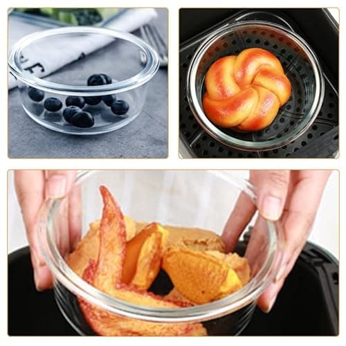 LABRIMP 2pcs High-temperature Resistant Glass Bowl for Air Fryer Baking Serving for Salad Noodles Desserts Food-grade Glass Kitchenware 7