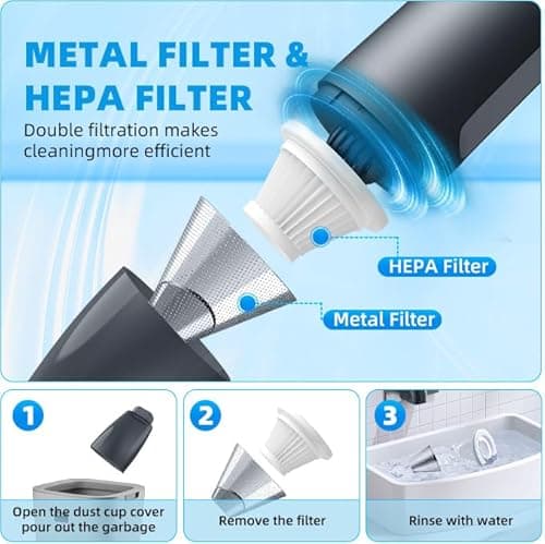 PATO Handheld Vacuum, 13000PA Portable Cordless Car Vacuum Cleaner, Suction and Blow 2-in-1 Dust Removal Vacuum Cleaner for Car, Home, Office, Pet. Black 6