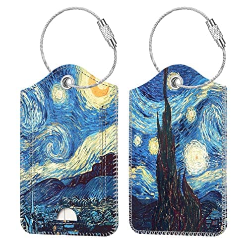 Fintie Luggage Tags, Privacy Cover ID Label with Stainless Steel Loop and Address Card for Travel Bag Suitcase - Starry Night (2 Piece)
