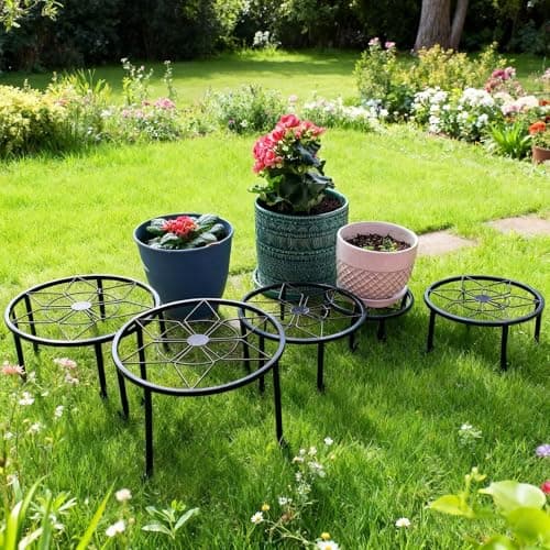Autopromake 5 Pack Metal Plant Stands,Heavy Duty Potted Holder for Flower Pot,Indoor Outdoor Metal Rustproof Iron Garden Container Round Supports Rack for Planter 8