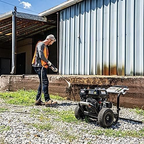SIMPSON Cleaning PS3228 PowerShot 3300 PSI Gas Pressure Washer, 2.5 GPM, Honda GX200 Engine, Includes Spray Gun and Extension Wand, 5 QC Nozzle Tips, 5/16-inch x 25-foot MorFlex Hose, 49-State 14