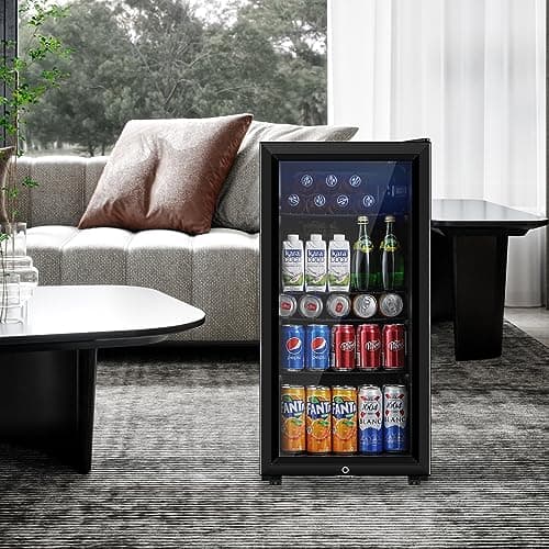 Saeoola Beverage Refrigerator, 3.2 Cu.ft Mini Fridge with Double Glass Door, Cooler for Soda, Beer or Wine for Home, Office or Bar with Adjustable Removable Shelves (Black) 6
