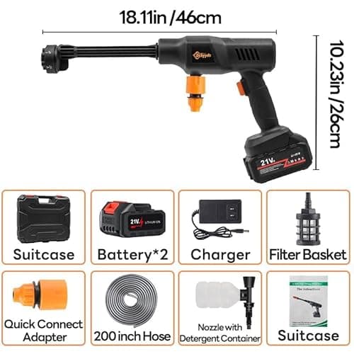 Portable Cordless Pressure Washer, 40000 mAh Battery Powered Pressure Washer with 2 Rechargeable 4.0AH Batteries and 6-in-1 Nozzle for Car Floor Wall Fence Cleaning Garden Watering 7