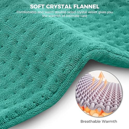 NOWWISH Heating Pad for Back Pain Relief & Period Cramps, 33x17 Inches Electric Heating Pad with 10 Heat Settings, Timer and Auto Shut-Off, Machine Washable, Valentines Day Gifts for Her, Green 6