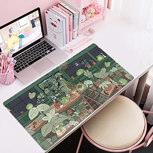 Cute Frog Kawaii Green Desk Decor Mat, Large Gaming Mouse Pad for Computer Keyboard Laptop, Home Office Accessories for Girl (31.5x15.7 in)-with Stitched Edges Pad 5