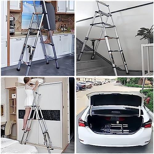 Qimu A-Frame Extension Step Ladder Aluminum Telescoping 4+5 (6.6ft + 7.5ft) Herringbone Lightweight Portable Multi-Purpose Telescopic Anti-Slip 330lbs Load Capacity 8