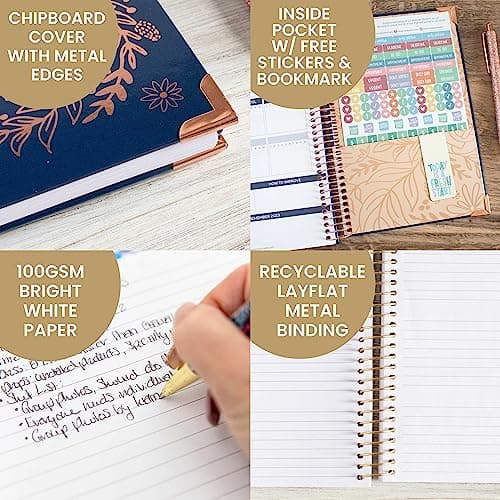 HARDCOVER bloom daily planners 2024 Calendar Year Day Planner (January 2024 - December 2024) - Passion/Goal Organizer - Monthly & Weekly Inspirational Agenda Book - 5.5" x 8.25" - Embroidery, Navy 5