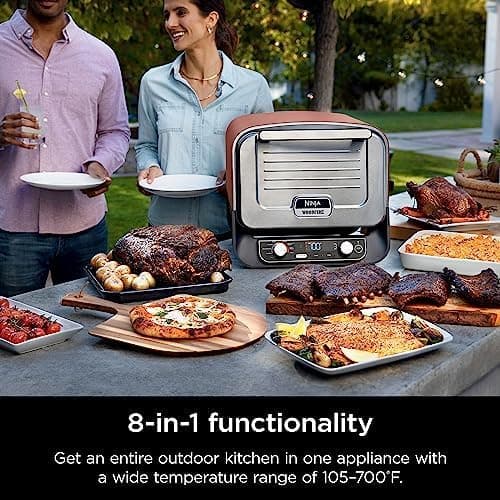Ninja OO101 Woodfire 8-in-1 Outdoor Oven, Pizza Oven, 700°F, BBQ Smoker, Portable, Electric, Terracotta Red with XSKOPPL Pizza Peel+XSKOCVR Cover + XSKOP2R Woodfire Pellets 6
