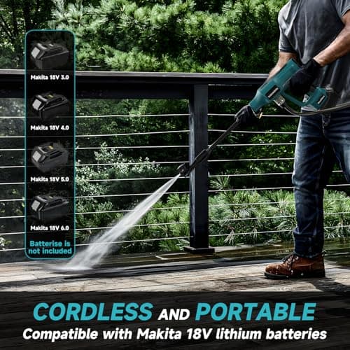 Cordless Pressure Washer for Makita 18V Battery 700 PSI Portable Handheld Power Washer with 6-in-1 Nozzle Foam Cannon for Car Floor Fence Wall Cleaning (Battery Not Included) 6