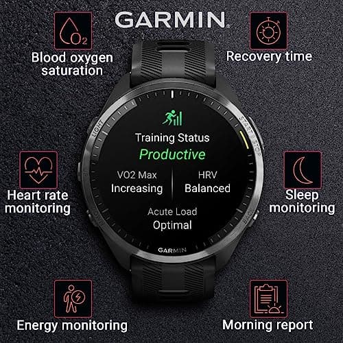 Wearable4U - Garmin Forerunner 965 Premium GPS Running and Triathlon 47mm Smartwatch with AMOLED Touchscreen Display, Carbon Gray DLC Titanium Bezel with Black Silicone Band with Black Earbuds. 5