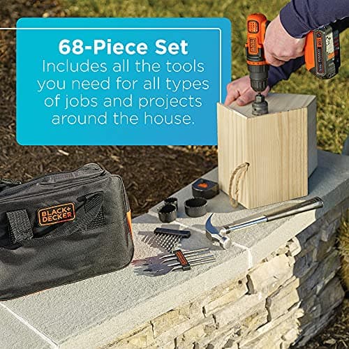 BLACK+DECKER 20V MAX 68-Piece Cordless Drill and Home Tool Project Kit with Tool Storage Bag (LDX120PK) 5