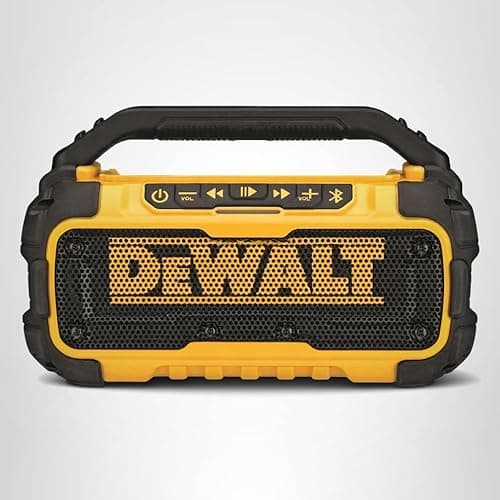 DEWALT 20V MAX Bluetooth Speaker, 100 ft Range, Durable for Jobsites, Phone Holder Included, Lasts 8-10 Hours with Single Charge (DCR010) 10