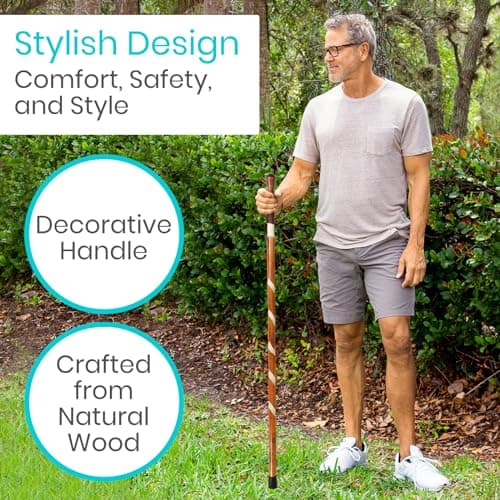 Vive Wooden Walking Stick - Willow Cane for Seniors Hiking & Balance - Heavy Duty Carved Twisted Wood Sticks for Men & Women - Stylish Support Pole for Outdoor Trekking & Weight Bearing 7