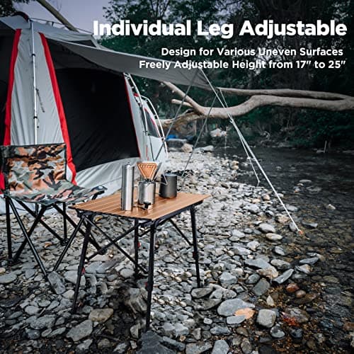 VILLEY Portable Camping Table with Adjustable Legs, Lightweight Aluminum Folding Beach Table with Carrying Bag for Outdoor Cooking, Picnic, Beach, Backyards, BBQ and Party - Gold 5