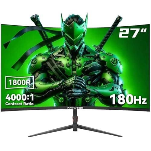 Raywego 27 inch Curved Gaming Monitor 180Hz Full HD 1080P 1800R Computer Monitor Display with FreeSync & Eye-Care, 4000:1 Contrast Ratio,Support VESA, DP, HDMI Port for Gaming Home Office